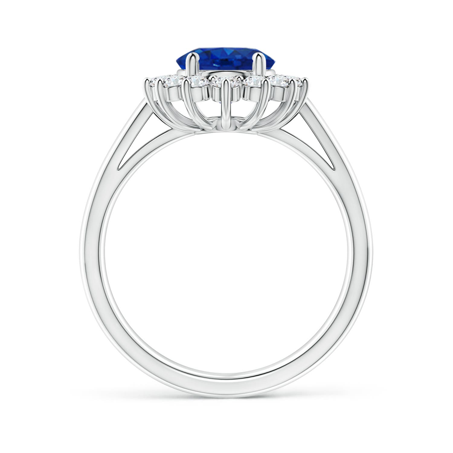 9x7mm AAA Princess Diana Inspired Blue Sapphire Ring with Diamond Halo in P950 Platinum - side 4
