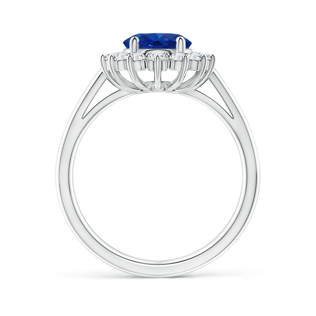 9x7mm AAA Princess Diana Inspired Blue Sapphire Ring with Diamond Halo in P950 Platinum Side 199