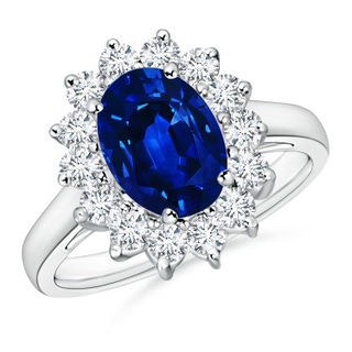 9x7mm AAAA Princess Diana Inspired Blue Sapphire Ring with Diamond Halo in P950 Platinum
