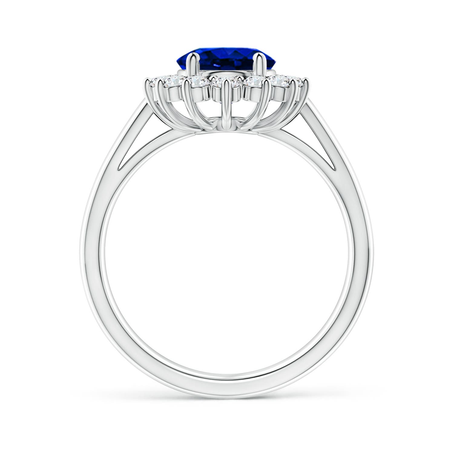 9x7mm AAAA Princess Diana Inspired Blue Sapphire Ring with Diamond Halo in P950 Platinum