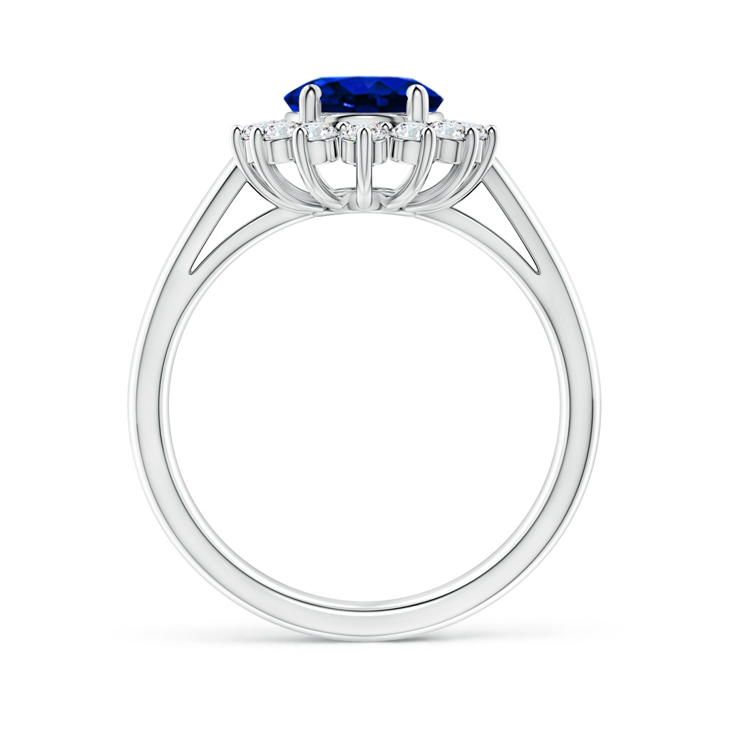 9x7mm AAAA Princess Diana Inspired Blue Sapphire Ring with Diamond Halo in P950 Platinum Side 199