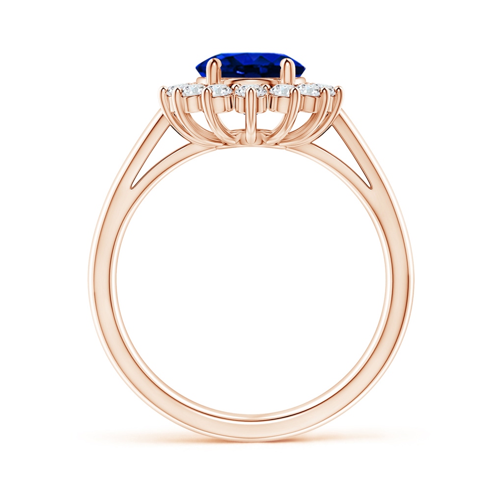 9x7mm AAAA Princess Diana Inspired Blue Sapphire Ring with Diamond Halo in Rose Gold Side 199