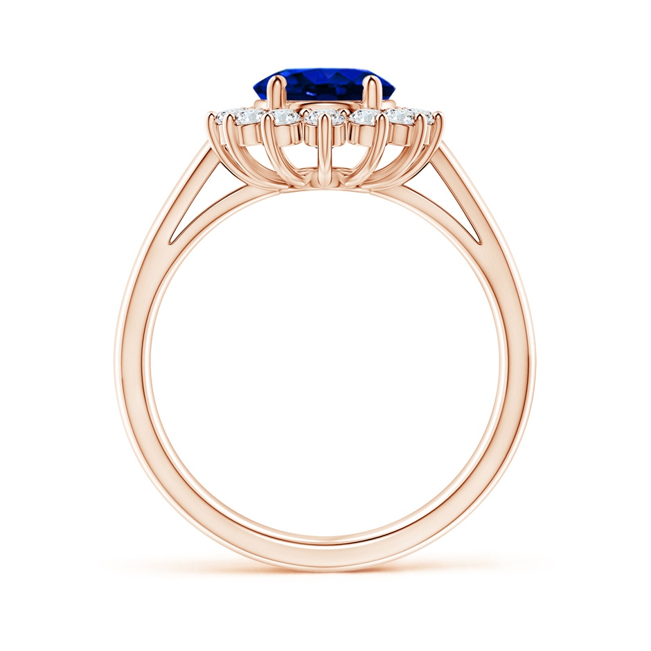 9x7mm AAAA Princess Diana Inspired Blue Sapphire Ring with Diamond Halo in Rose Gold side 199
