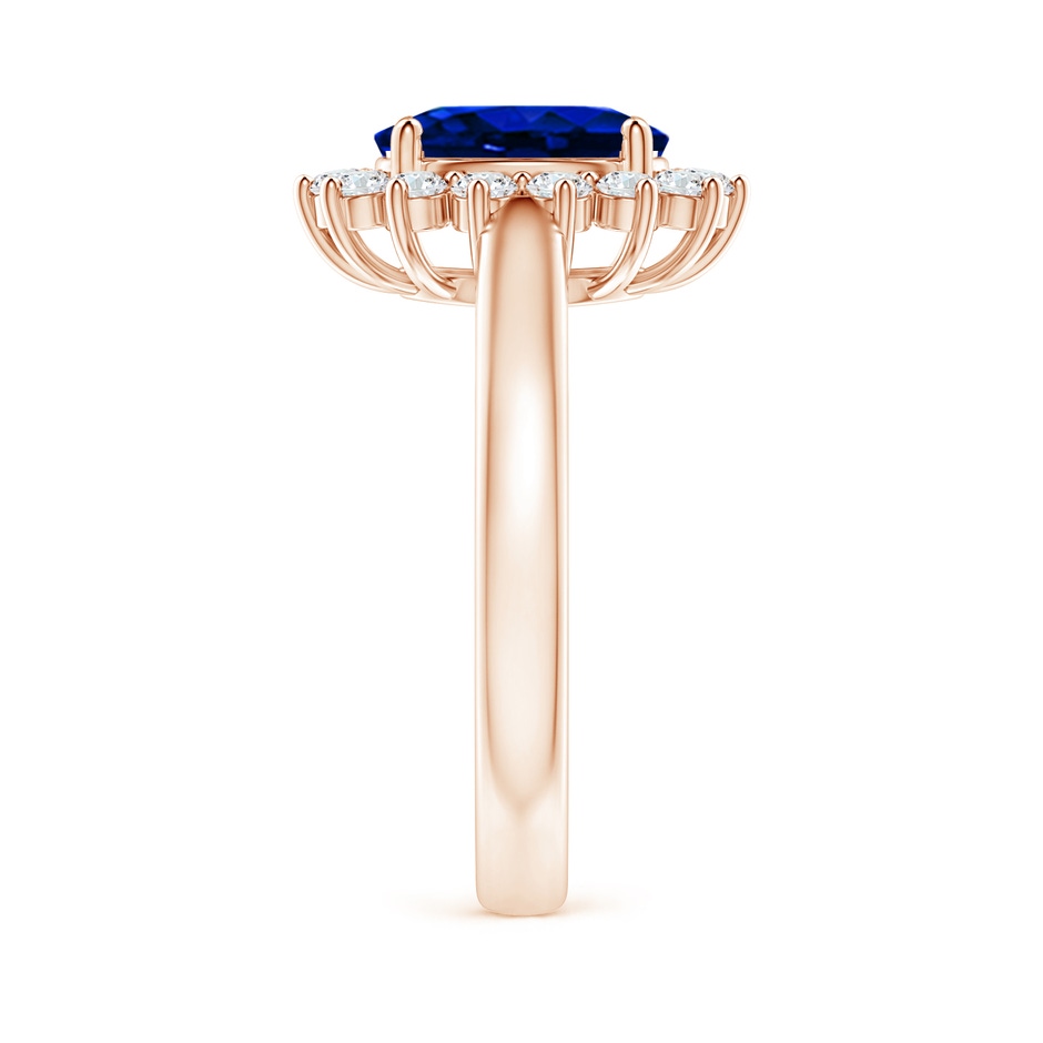 9x7mm AAAA Princess Diana Inspired Blue Sapphire Ring with Diamond Halo in Rose Gold side 299
