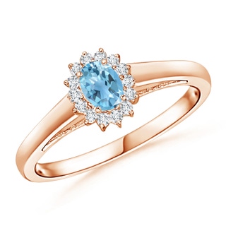 5x3mm A Princess Diana Inspired Swiss Blue Topaz Ring with Halo in 9K Rose Gold