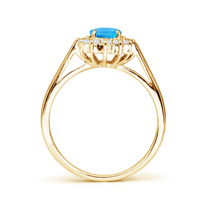 7x5mm AAA Princess Diana Inspired Swiss Blue Topaz Ring with Halo in 9K Yellow Gold Side1
