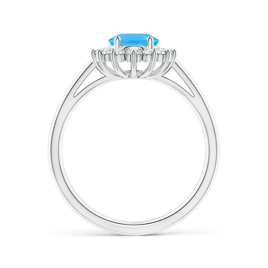 8x6mm AAA Princess Diana Inspired Swiss Blue Topaz Ring with Halo in White Gold side-1