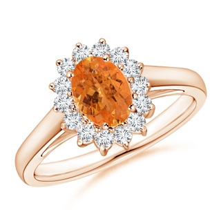 7x5mm AA Princess Diana Inspired Spessartite Ring with Diamond Halo in Rose Gold