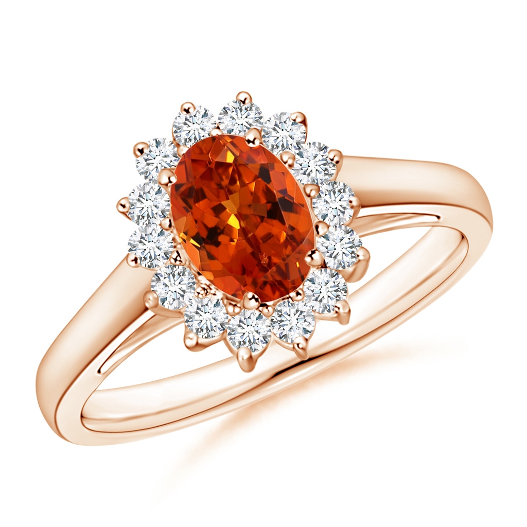 7x5mm AAAA Princess Diana Inspired Spessartite Ring with Diamond Halo in Rose Gold