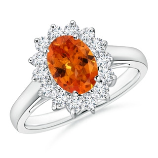 8x6mm AAA Princess Diana Inspired Spessartite Ring with Diamond Halo in White Gold