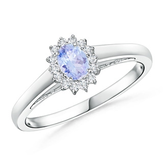 5x3mm A Princess Diana Inspired Tanzanite Ring with Diamond Halo in White Gold