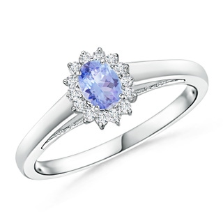 5x3mm AA Princess Diana Inspired Tanzanite Ring with Diamond Halo in White Gold