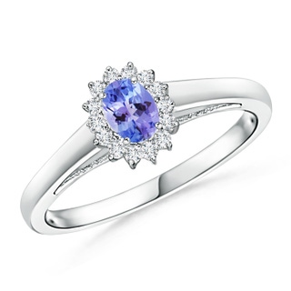 5x3mm AAA Princess Diana Inspired Tanzanite Ring with Diamond Halo in 10K White Gold