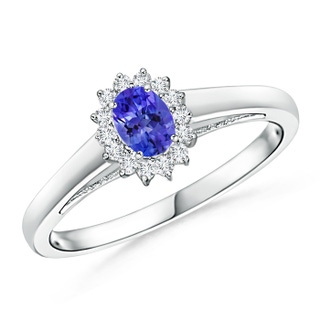 5x3mm AAAA Princess Diana Inspired Tanzanite Ring with Diamond Halo in P950 Platinum