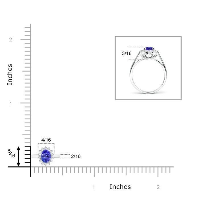 5x3mm AAAA Princess Diana Inspired Tanzanite Ring with Diamond Halo in White Gold Ruler