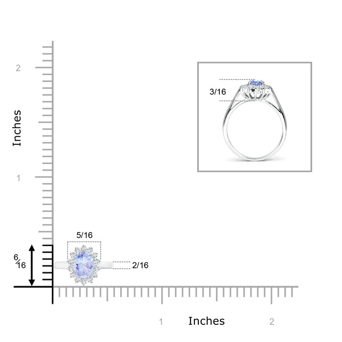 6x4mm A Princess Diana Inspired Tanzanite Ring with Diamond Halo in P950 Platinum ruler