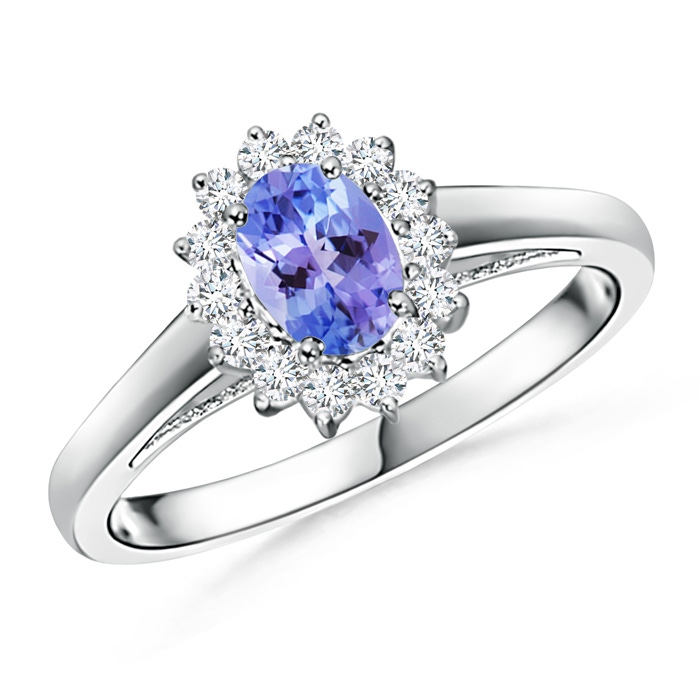 6x4mm AAA Princess Diana Inspired Tanzanite Ring with Diamond Halo in 9K White Gold 