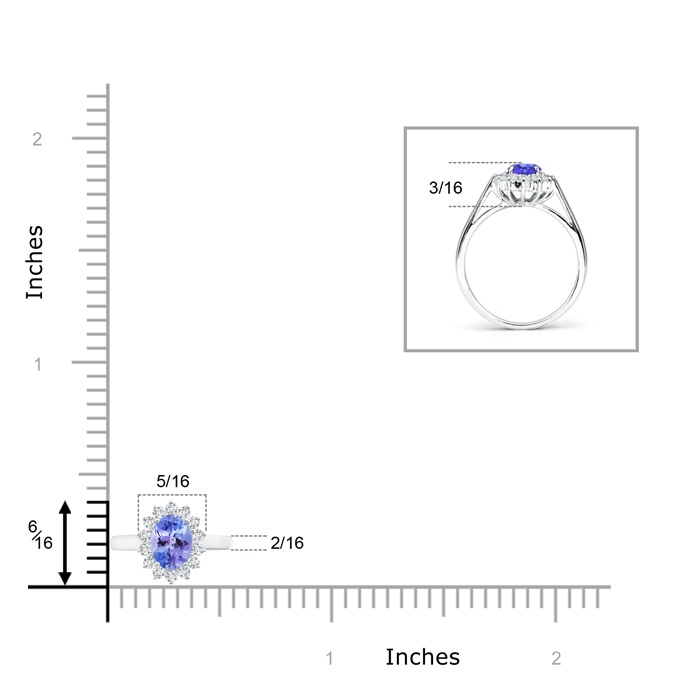 6x4mm AAA Princess Diana Inspired Tanzanite Ring with Diamond Halo in 9K White Gold ruler