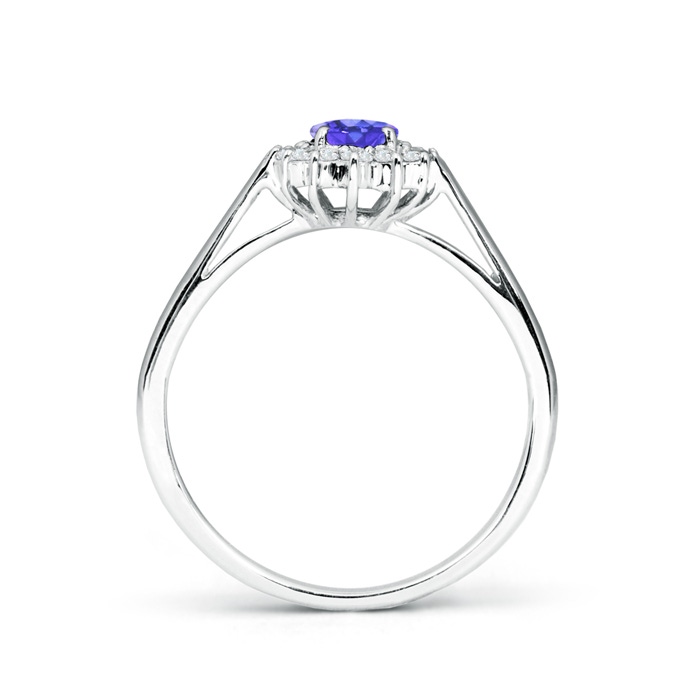 6x4mm AAA Princess Diana Inspired Tanzanite Ring with Diamond Halo in P950 Platinum side-1