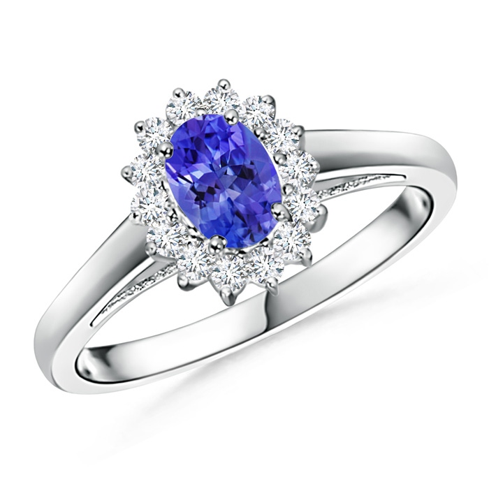 6x4mm AAAA Princess Diana Inspired Tanzanite Ring with Diamond Halo in P950 Platinum 