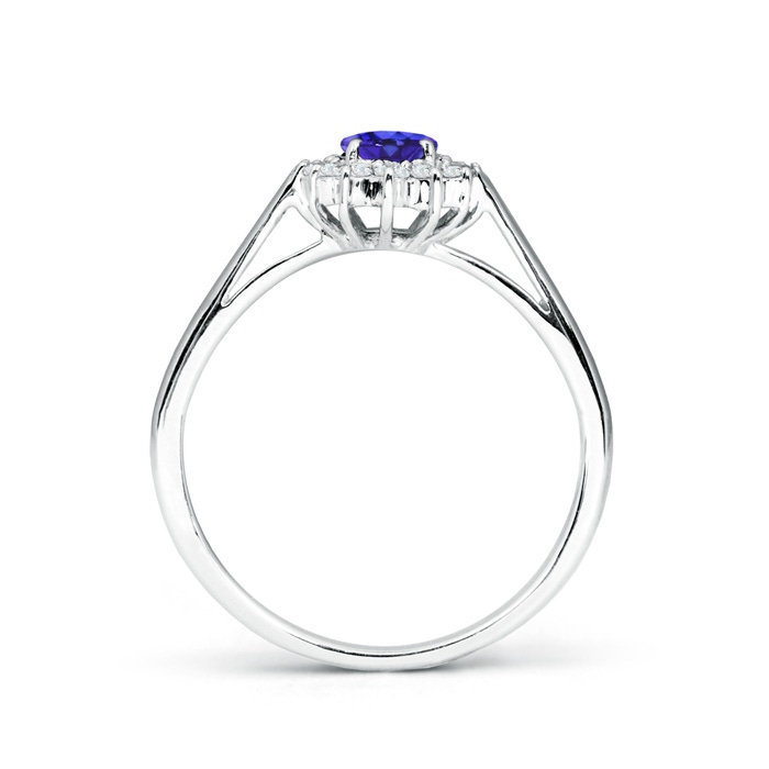 6x4mm AAAA Princess Diana Inspired Tanzanite Ring with Diamond Halo in P950 Platinum Side-1