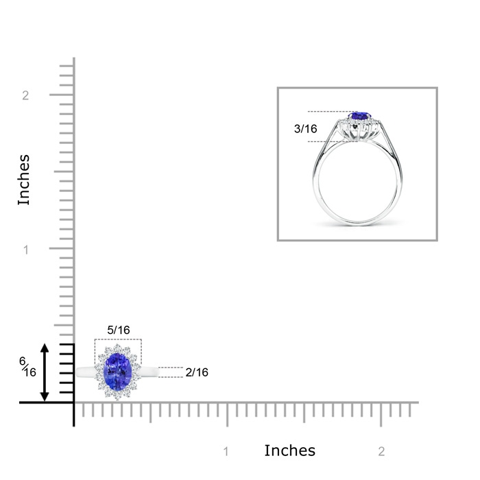 6x4mm AAAA Princess Diana Inspired Tanzanite Ring with Diamond Halo in P950 Platinum ruler