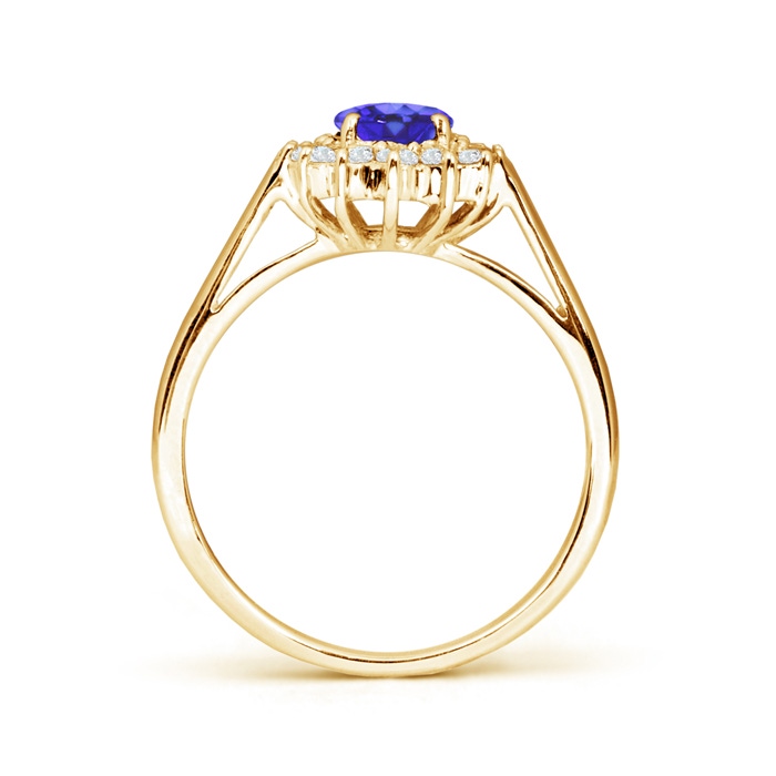7x5mm AA Princess Diana Inspired Tanzanite Ring with Diamond Halo in Yellow Gold side-1