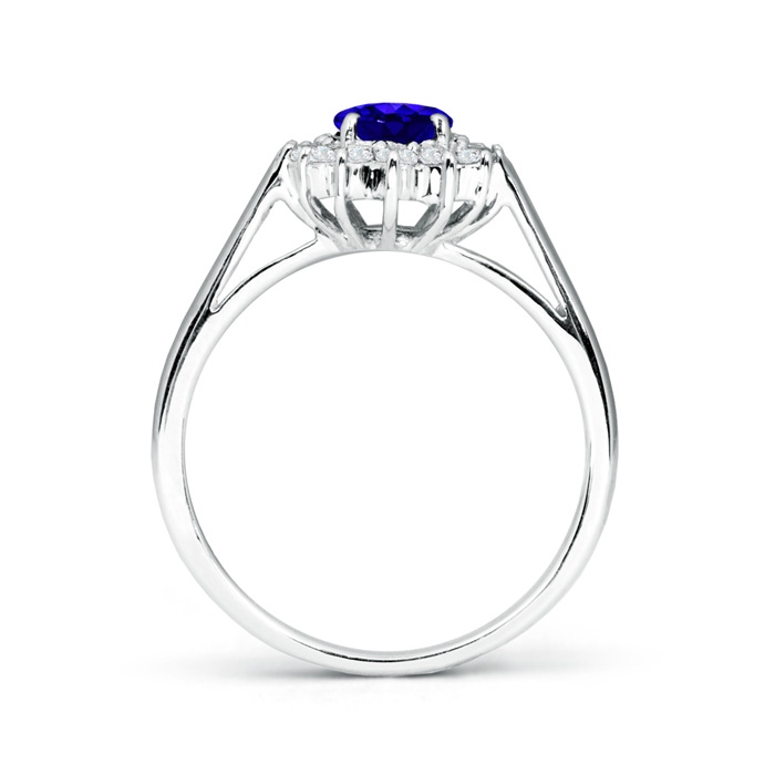 7x5mm AAAA Princess Diana Inspired Tanzanite Ring with Diamond Halo in White Gold Side-1