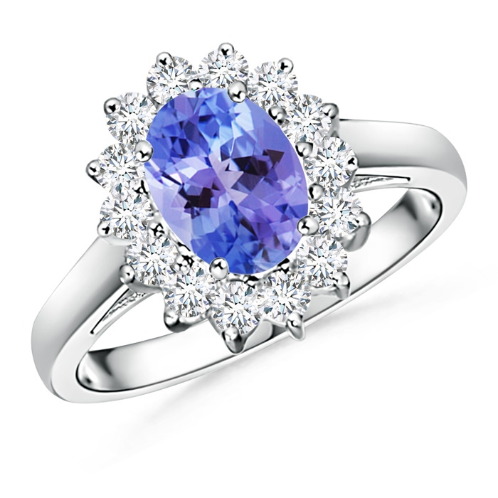 8x6mm AA Princess Diana Inspired Tanzanite Ring with Diamond Halo in P950 Platinum 