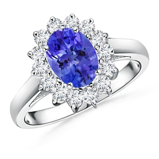 8x6mm AAA Princess Diana Inspired Tanzanite Ring with Diamond Halo in White Gold