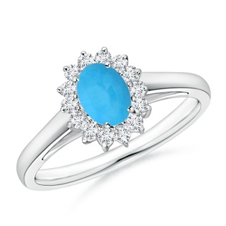 6x4mm AAA Princess Diana Inspired Turquoise Ring with Diamond Halo in White Gold