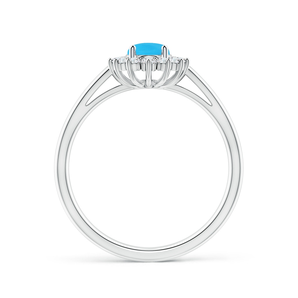 7x5mm AAA Princess Diana Inspired Turquoise Ring with Diamond Halo in White Gold Side-1