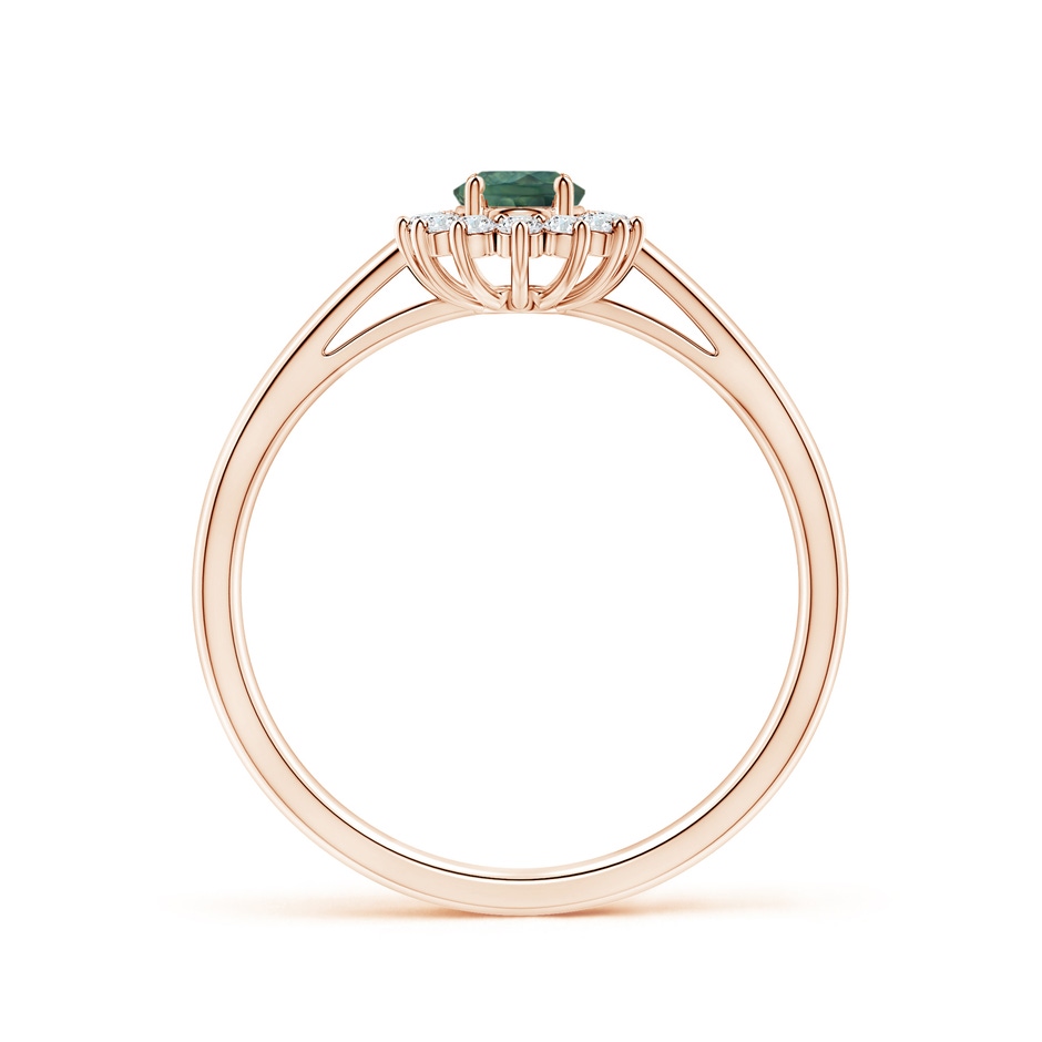 6x4mm AA Princess Diana Inspired Teal Montana Sapphire Ring with Halo in Rose Gold side 199