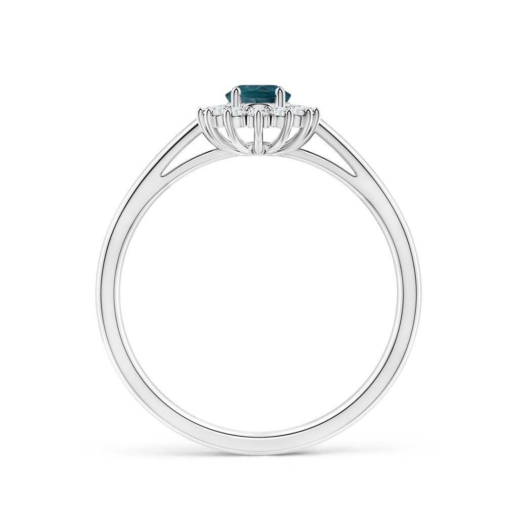 6x4mm AAA Princess Diana Inspired Teal Montana Sapphire Ring with Halo in P950 Platinum - side 199
