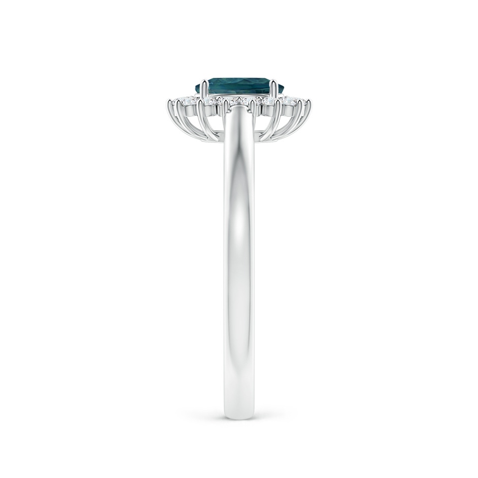 6x4mm AAA Princess Diana Inspired Teal Montana Sapphire Ring with Halo in P950 Platinum side 299
