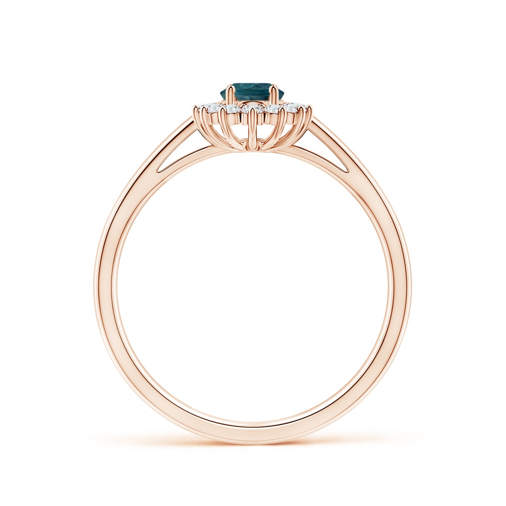 6x4mm AAA Princess Diana Inspired Teal Montana Sapphire Ring with Halo in Rose Gold - side 199