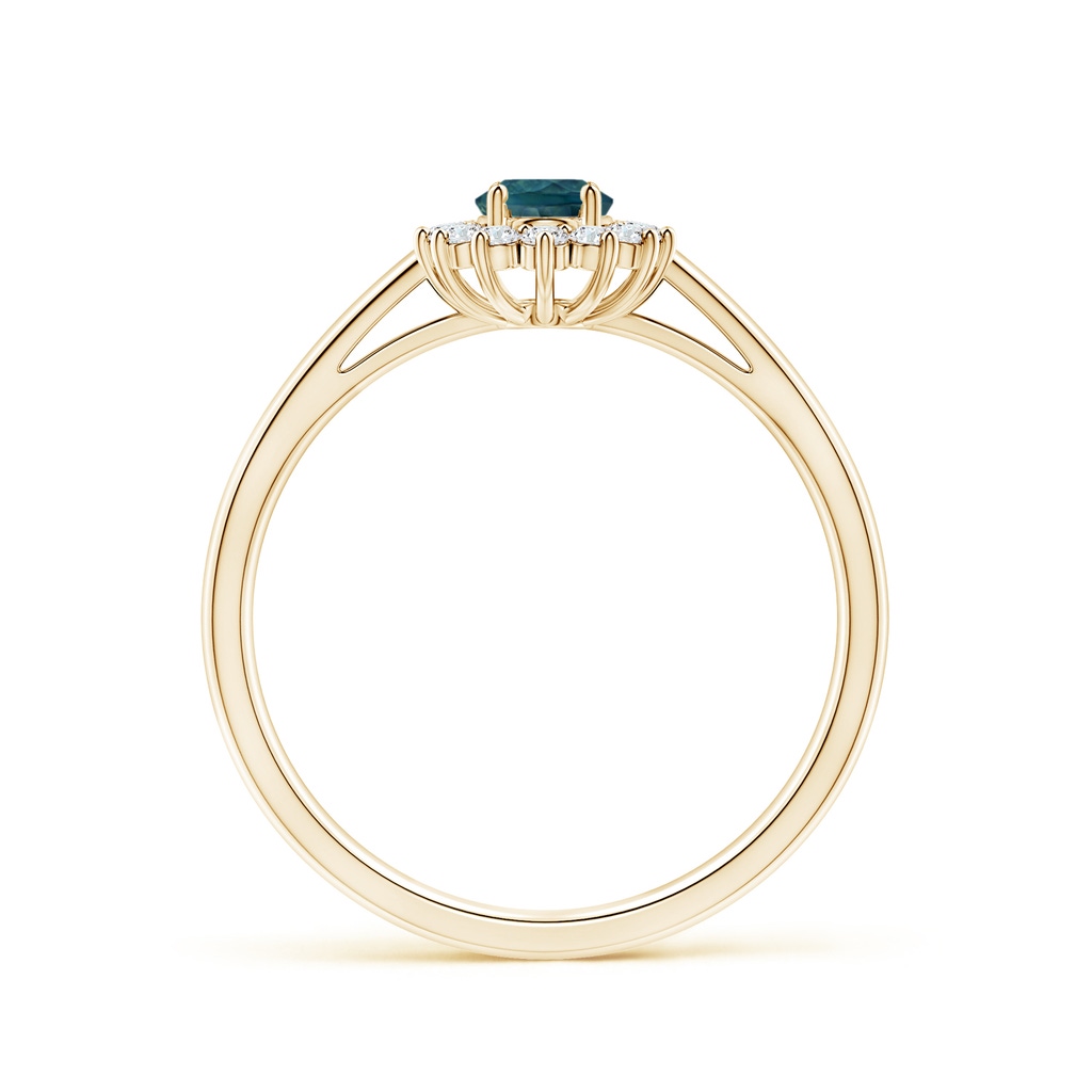6x4mm AAA Princess Diana Inspired Teal Montana Sapphire Ring with Halo in Yellow Gold - side 199