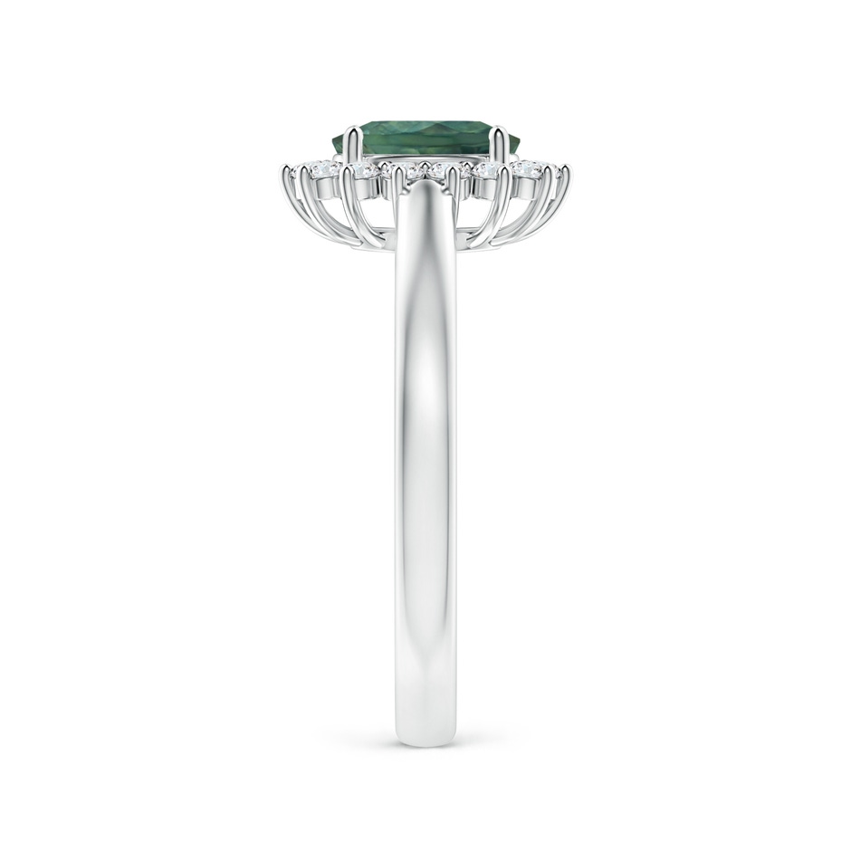 7x5mm AA Princess Diana Inspired Teal Montana Sapphire Ring with Halo in 18K White Gold side 299