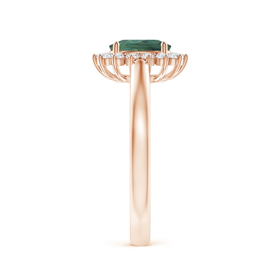 7x5mm AA Princess Diana Inspired Teal Montana Sapphire Ring with Halo in Rose Gold side 299