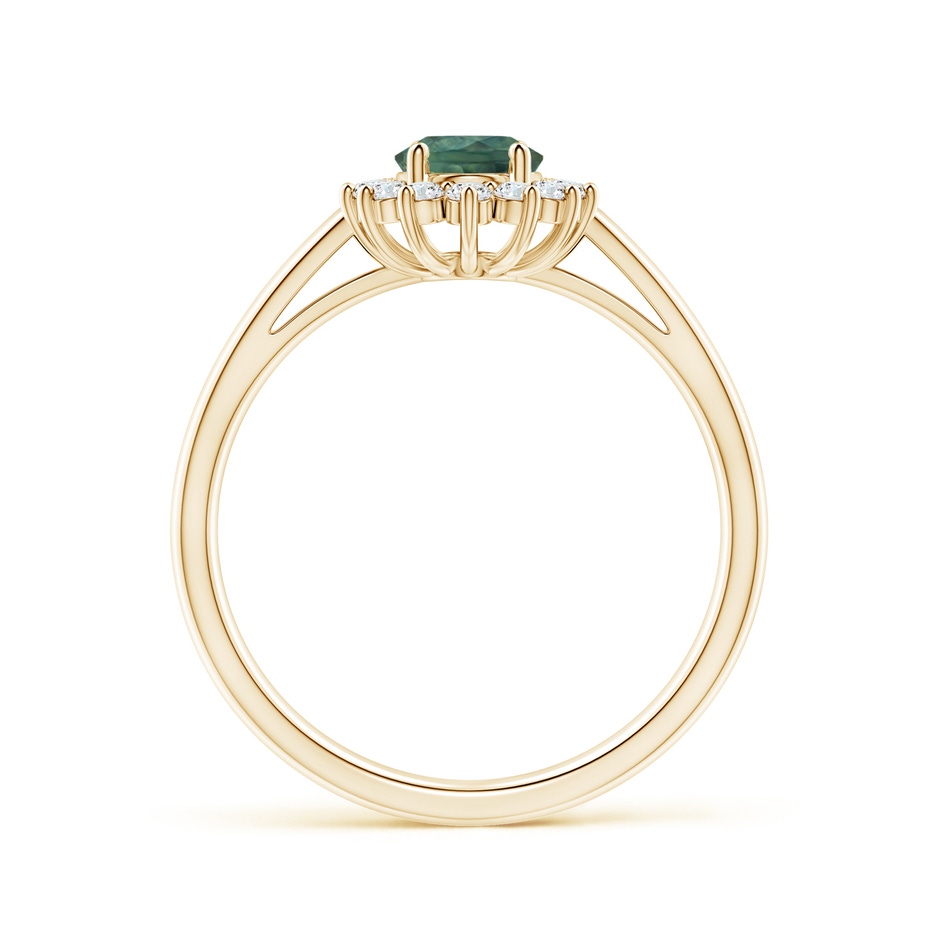 7x5mm AA Princess Diana Inspired Teal Montana Sapphire Ring with Halo in Yellow Gold side 199