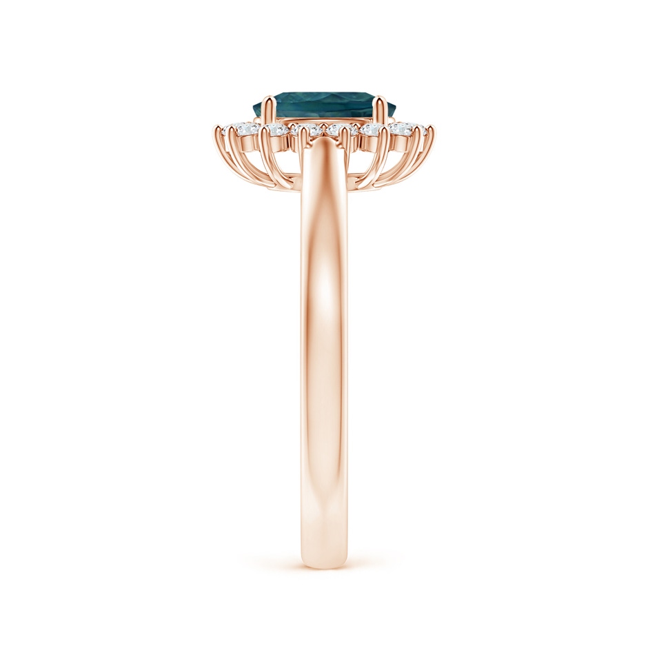 7x5mm AAA Princess Diana Inspired Teal Montana Sapphire Ring with Halo in 18K Rose Gold side 299