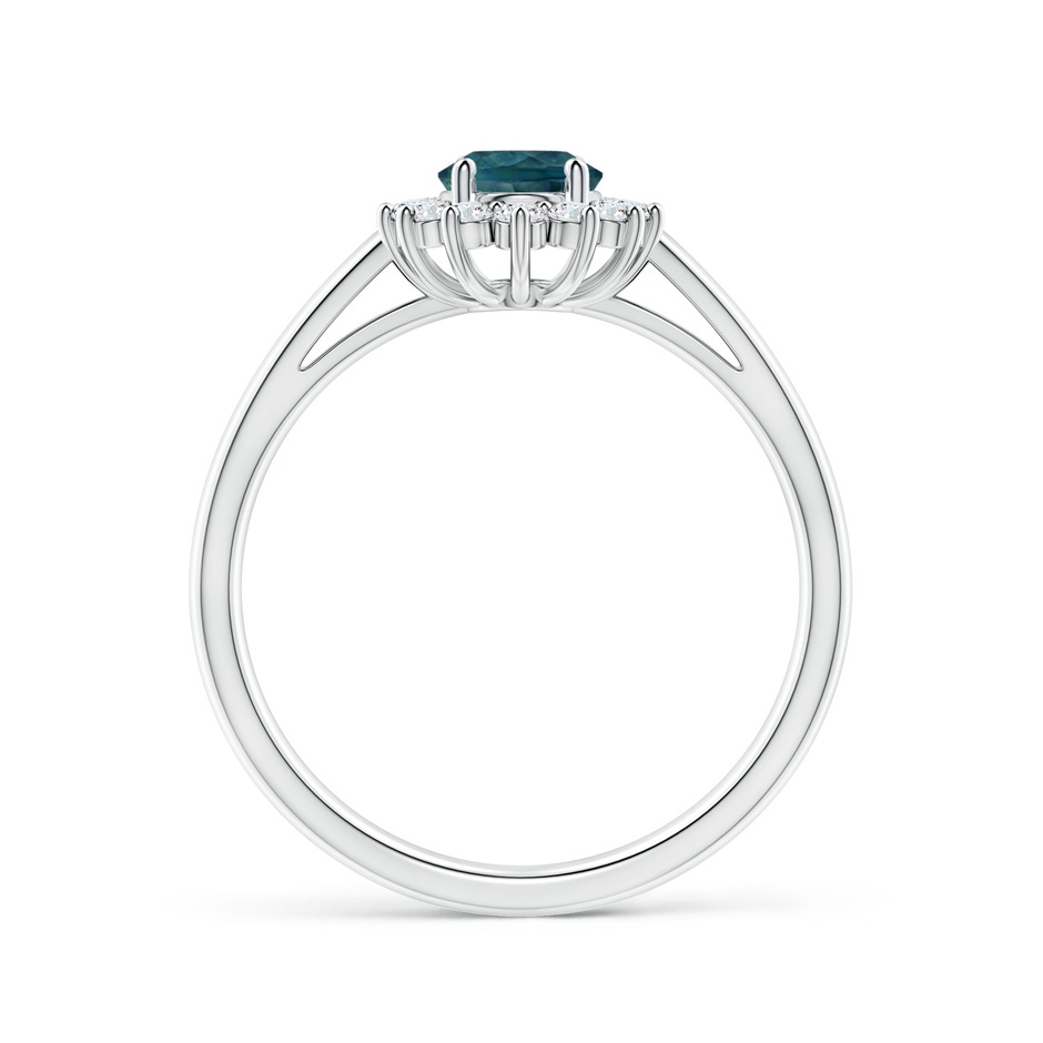7x5mm AAA Princess Diana Inspired Teal Montana Sapphire Ring with Halo in 18K White Gold side 199