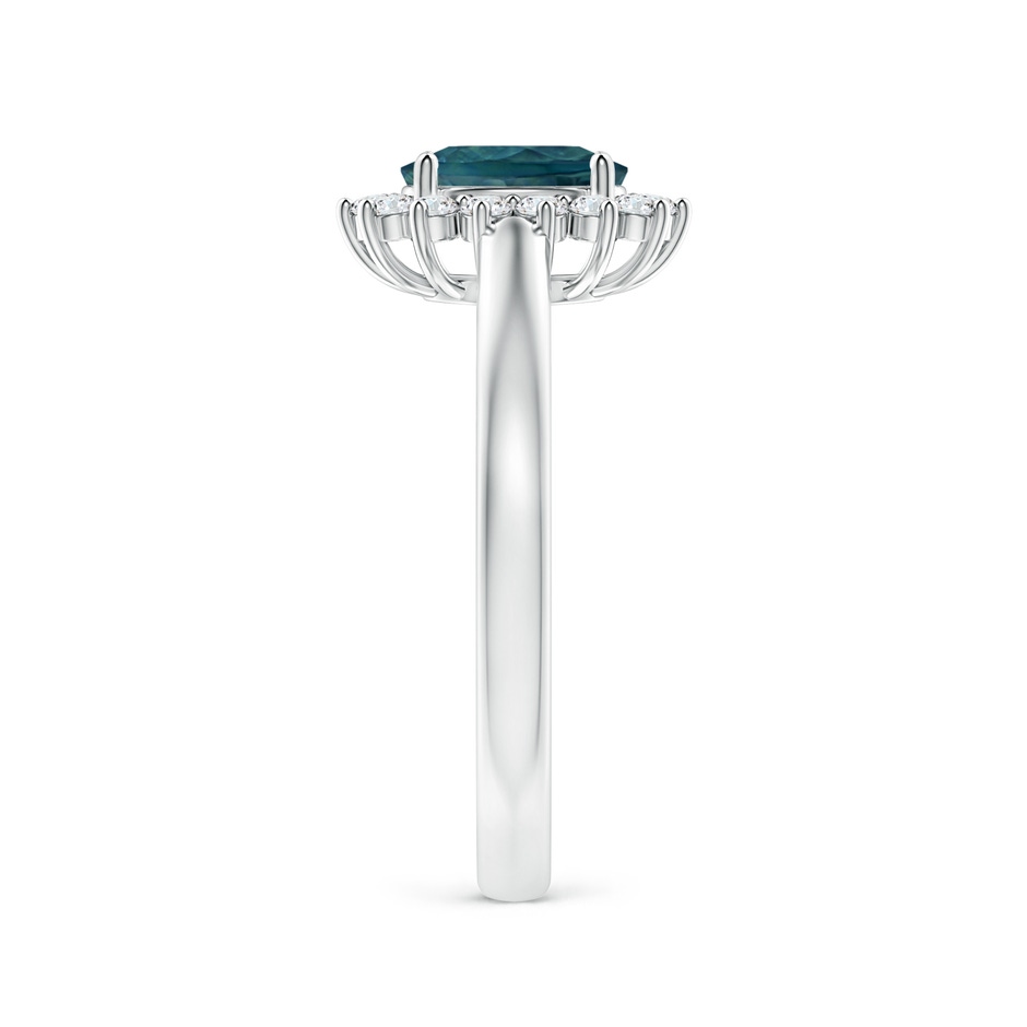 7x5mm AAA Princess Diana Inspired Teal Montana Sapphire Ring with Halo in 18K White Gold side 299