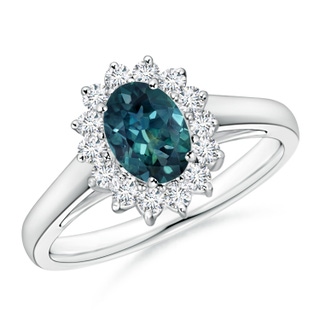 7x5mm AAA Princess Diana Inspired Teal Montana Sapphire Ring with Halo in P950 Platinum