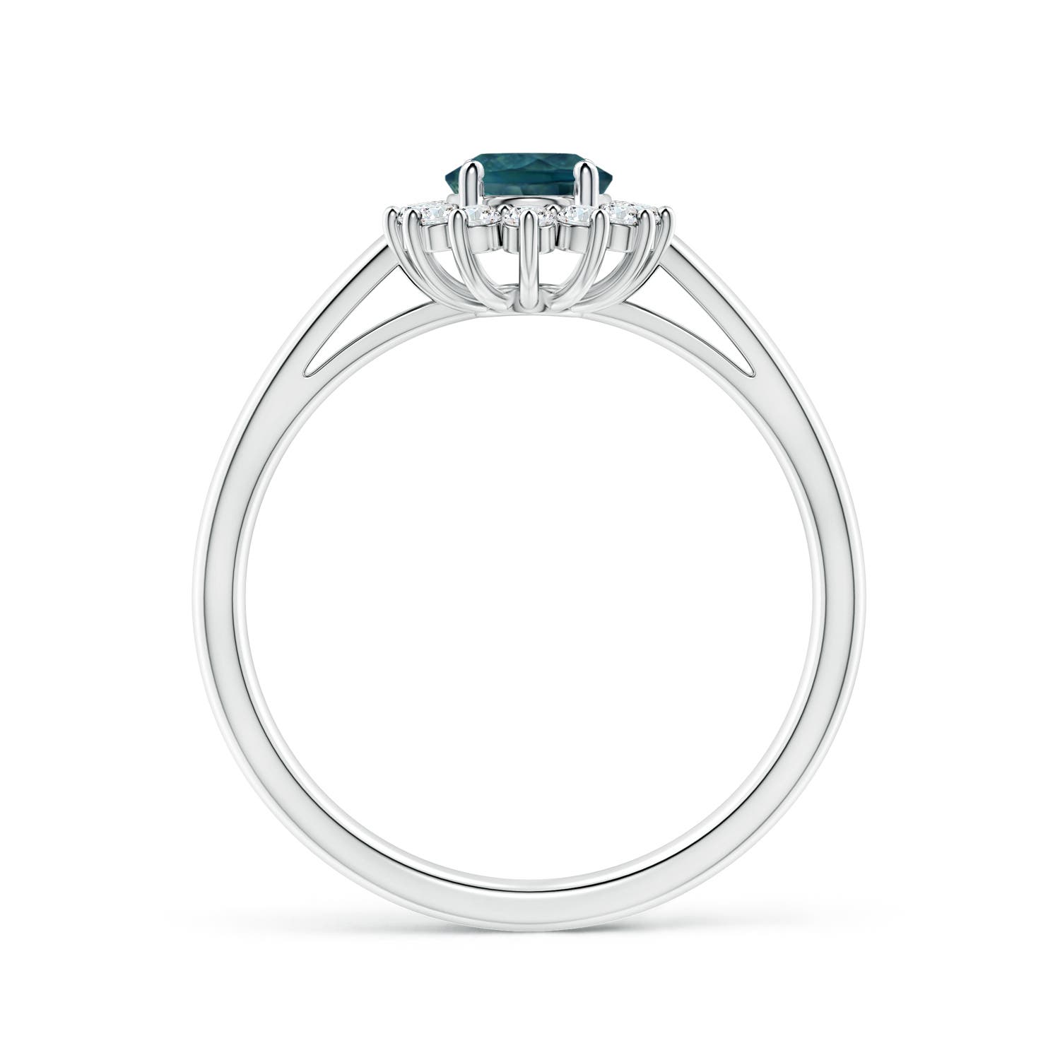 7x5mm AAA Princess Diana Inspired Teal Montana Sapphire Ring with Halo in P950 Platinum