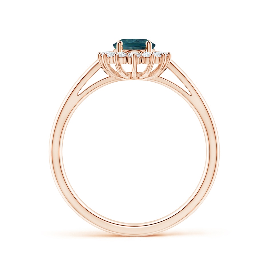 7x5mm AAA Princess Diana Inspired Teal Montana Sapphire Ring with Halo in Rose Gold side 199