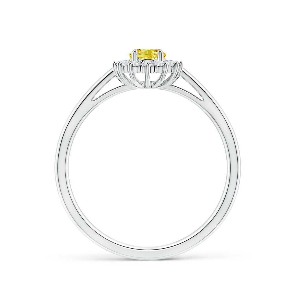 6x4mm AAAA Princess Diana Inspired Fancy Intense Yellow Diamond Ring with Halo in P950 Platinum - side 199