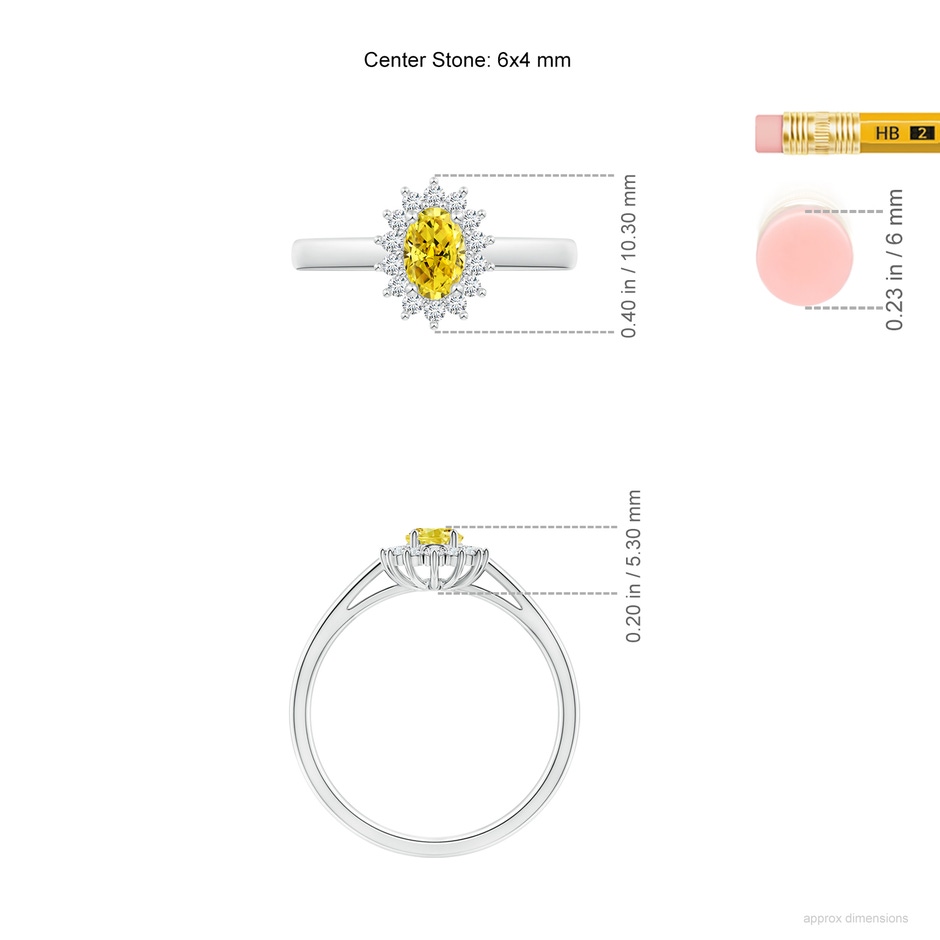 6x4mm AAAA Princess Diana Inspired Fancy Intense Yellow Diamond Ring with Halo in P950 Platinum ruler
