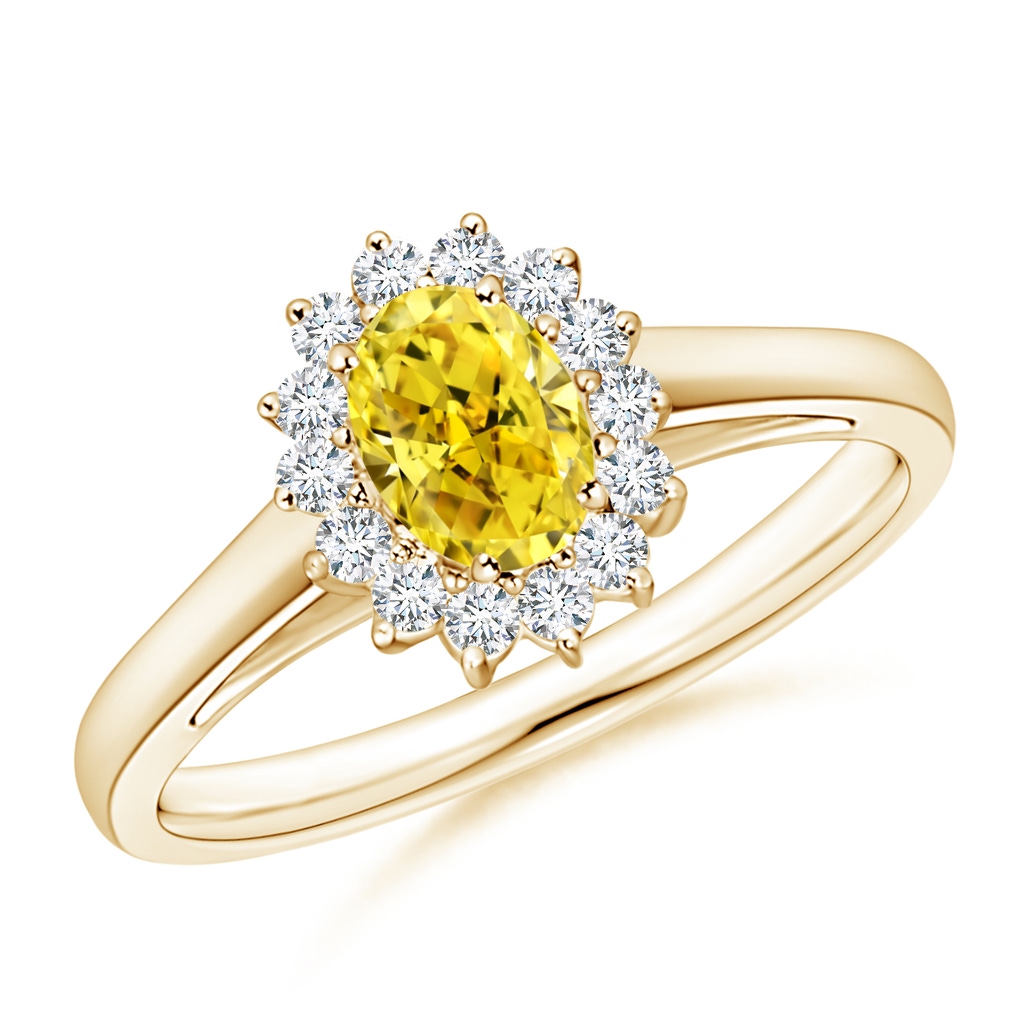 6x4mm AAAA Princess Diana Inspired Fancy Intense Yellow Diamond Ring with Halo in Yellow Gold