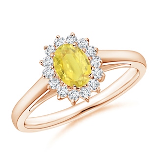 6x4mm A Princess Diana Inspired Yellow Sapphire Ring with Halo in 9K Rose Gold